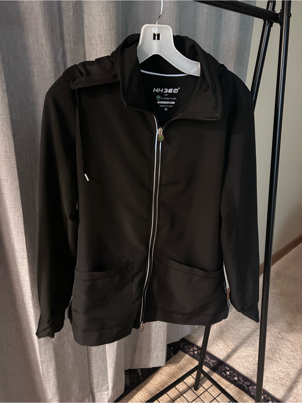 Healing hands scrub coat Black Full-Zip Hooded Jacket